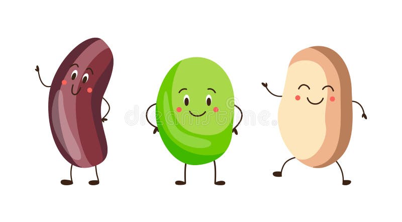 Set of Pea and Kidney Beans Cartoon Characters, Vector Illustration ...