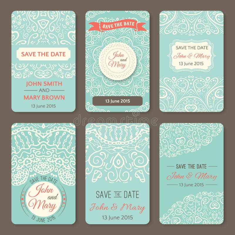 Set perfect ślubni szablony z doodles ilustracji Set perfect ślubni szablony z doodles ilustracji