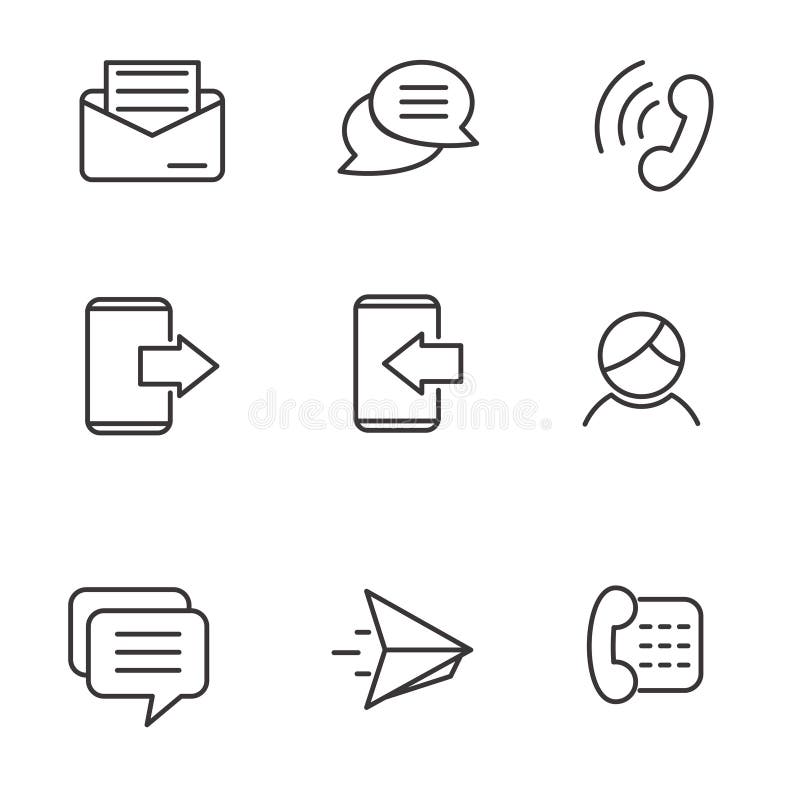 Set of phone, messaging and chat icon related with simple line design vector illustration