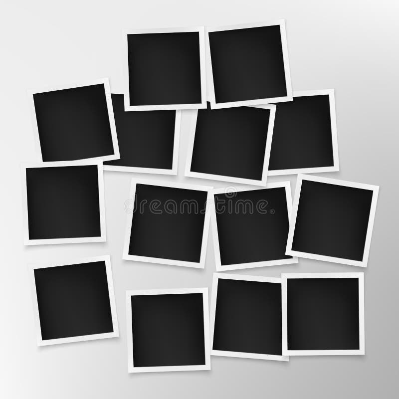 Set of Photo Frames on Grey Wall. Template of Photography Board Stock