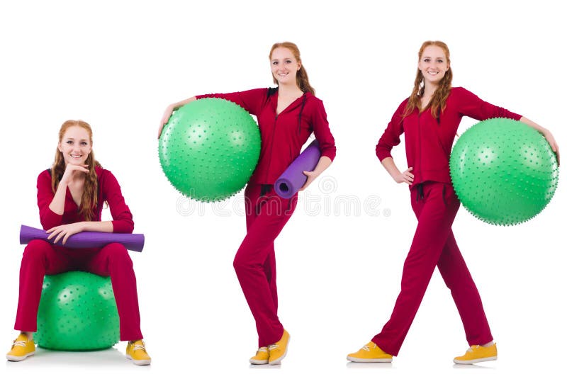 Set of Photos with Model and Swiss Ball Stock Image Image of cheerful