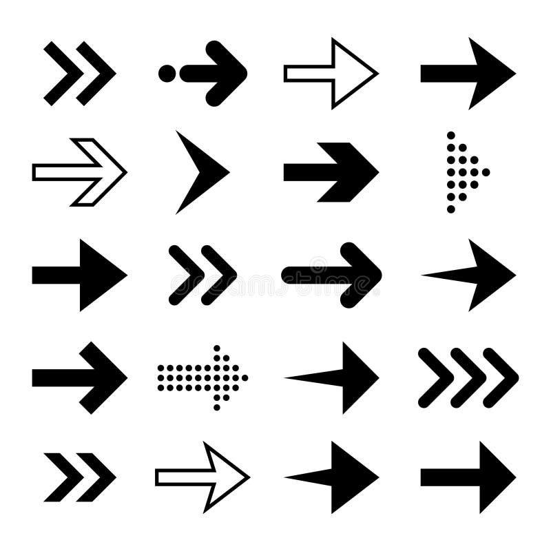 Set pictogrammen van pijlen. Pijlen, pijlpunt symbool stock illustratie