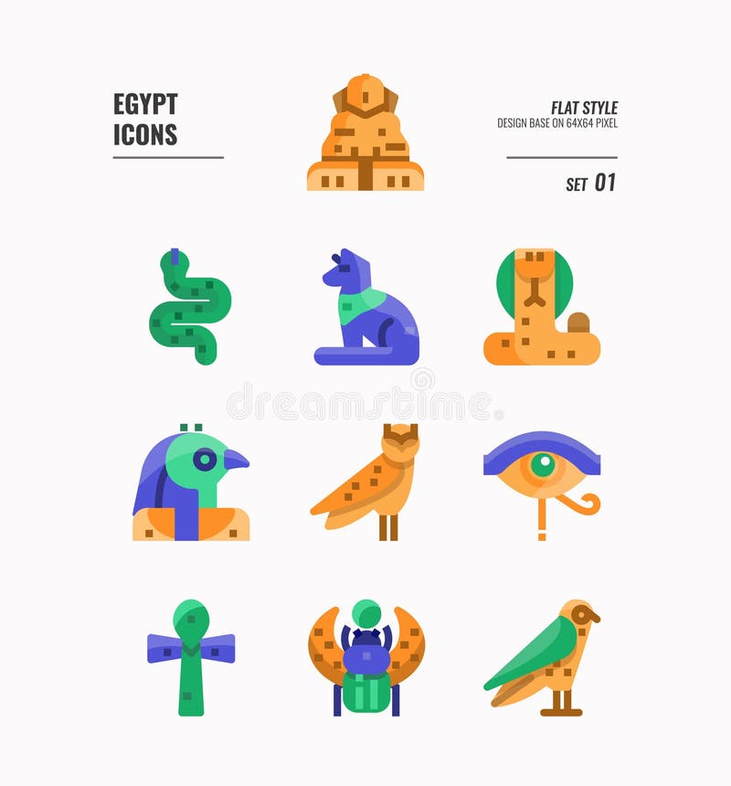 Set pictogramă Egipt 1. include sphinx horus ankh cobra bufon și altele. vector illustration