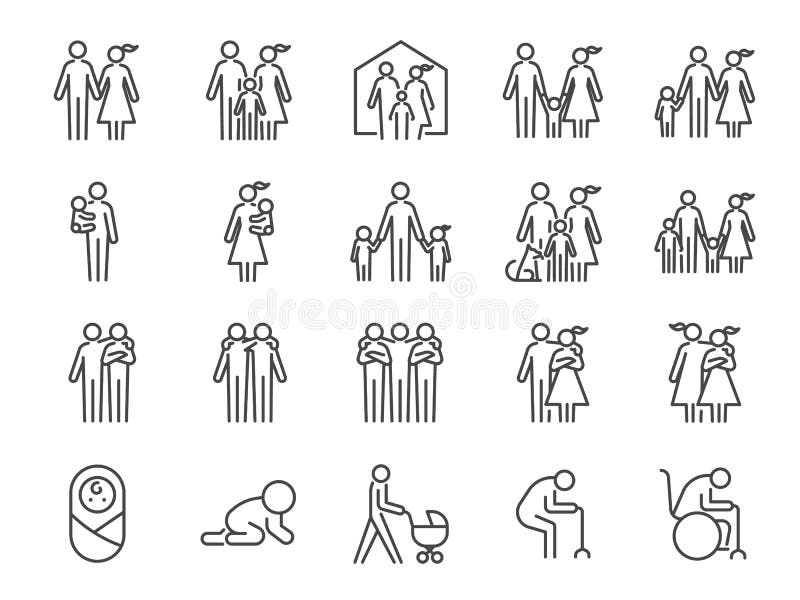 Set pictogramă familie. a inclus pictograme ca persoane care au ca părinți copii acasă animale de companie și multe altele. stock illustration