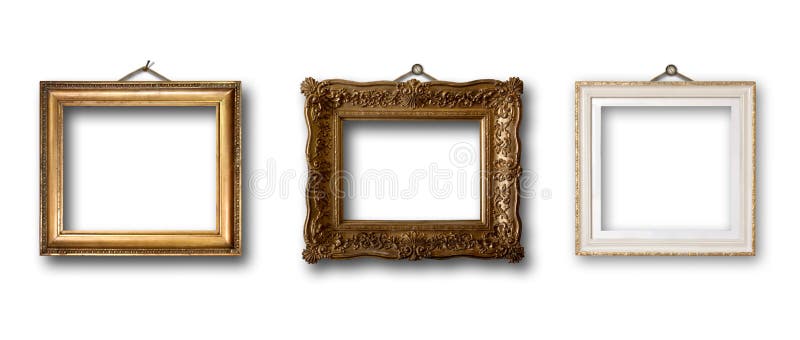 Set of picture gold wooden frame on isolated background stock photos Set of picture gold wooden frame on isolated background stock photos