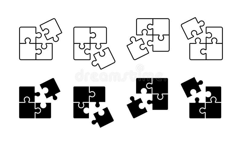 Set de imagini vectoriale pentru puzzle-uri. contur gol. soluție problemă. royalty free illustration