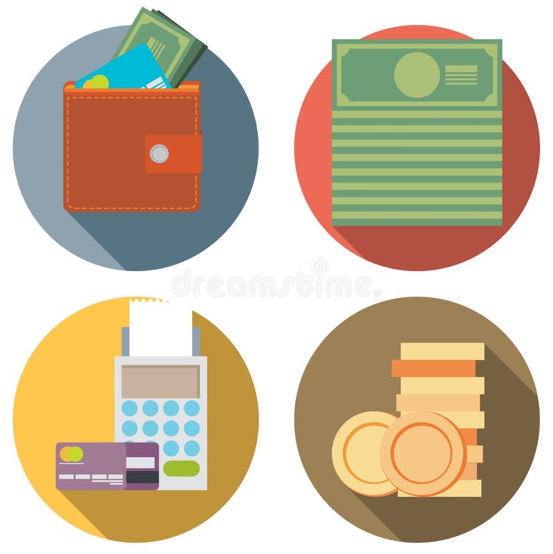 Set pieniądze, finanse, deponuje pieniądze ikona projekta płaskiego styl ilustracja wektor Set pieniądze, finanse, deponuje pieniądze ikona projekta płaskiego styl ilustracja wektor