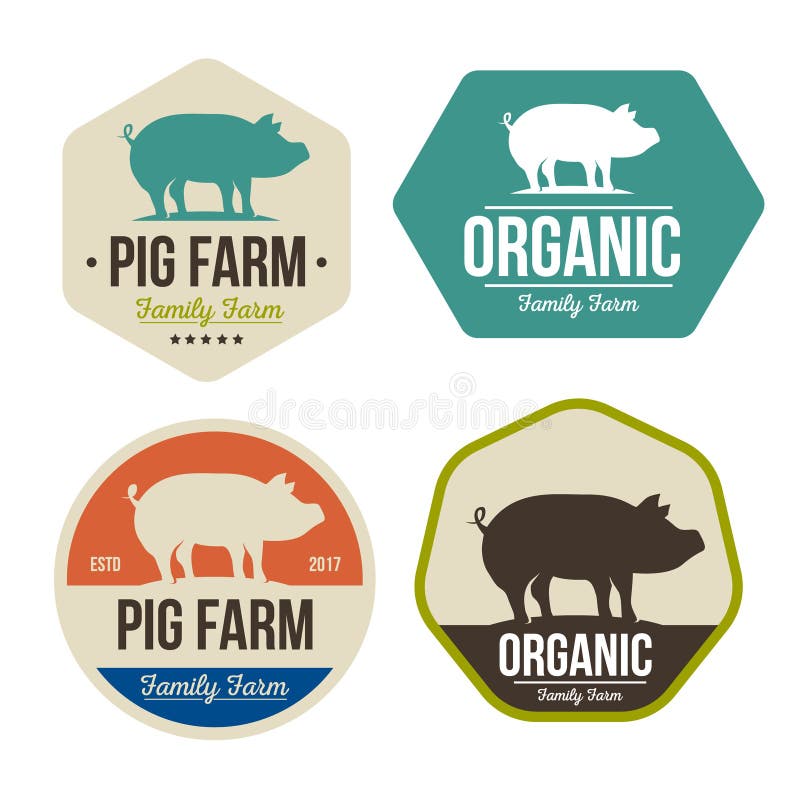 Set of Pig farm fresh pork meat emblems design , logo, label, symbol. stock illustration
