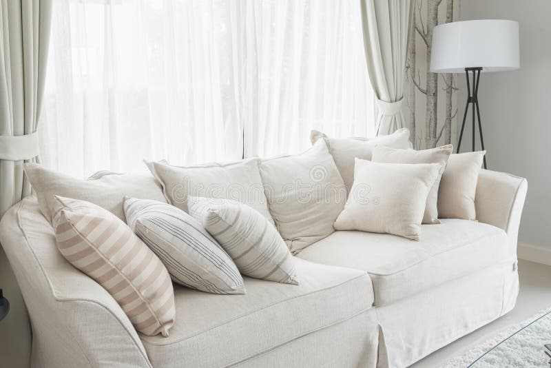 plain white pillows living room