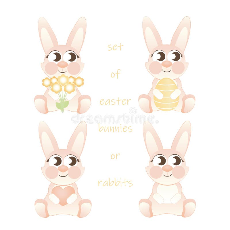 Set Pink Easter Bunny, Rabbit or Hare. Isolate Stock Vector
