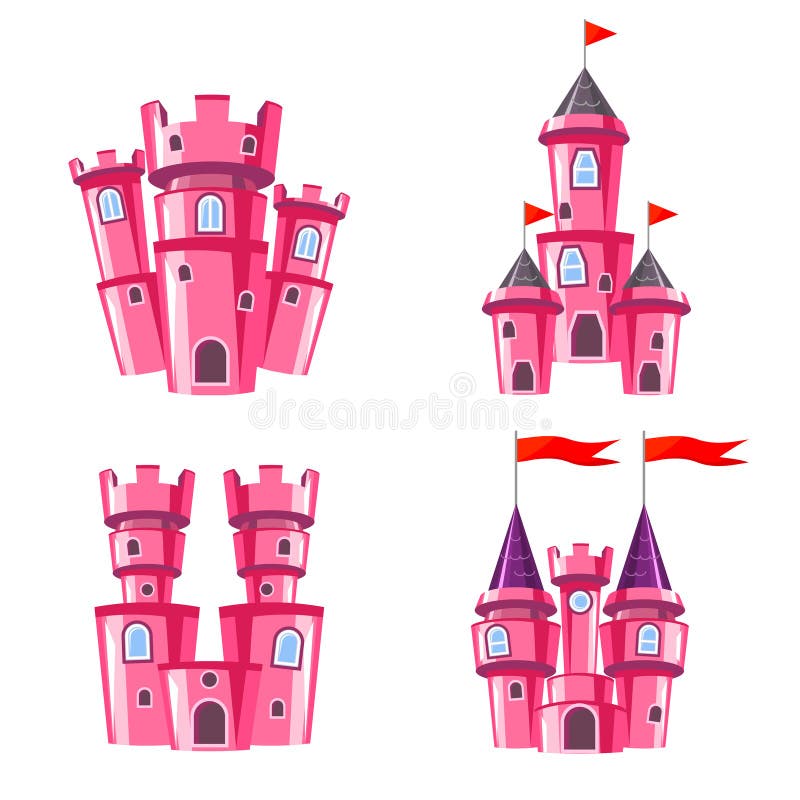 Set of pink fairy castles