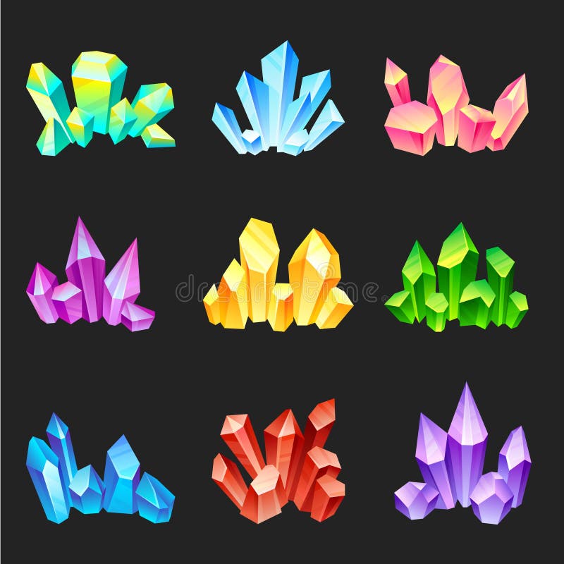 Set of multi-colored crystals. Vector illustration on a black background. vector illustration