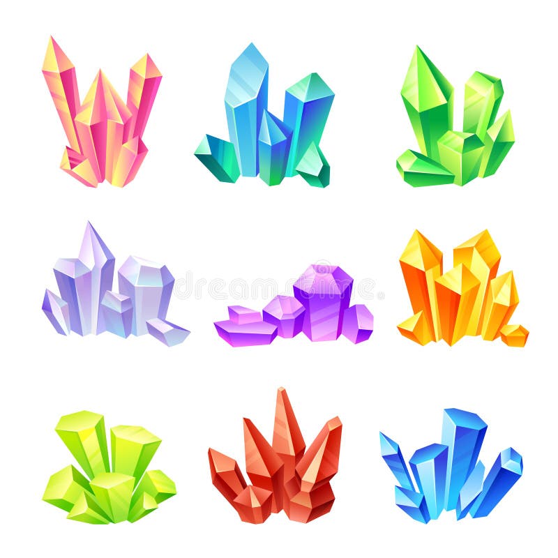 Set of multi-colored crystals. Vector illustration on a white background. stock illustration
