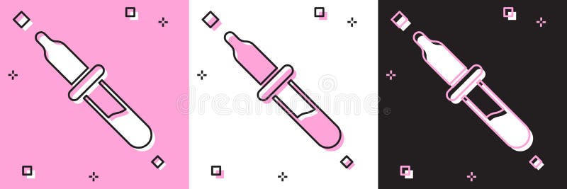 Set Pipette icon isolated on pink and white, black background. Element of medical, chemistry lab equipment. Medicine