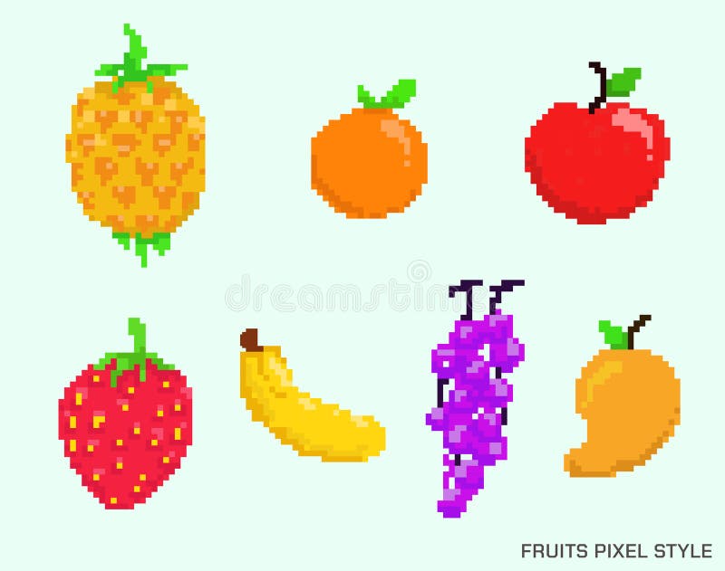 Pixel Fruits For Games Icons Vector Set Stock Illustration - Download Image  Now - 2015, Apple - Fruit, Banana - iStock