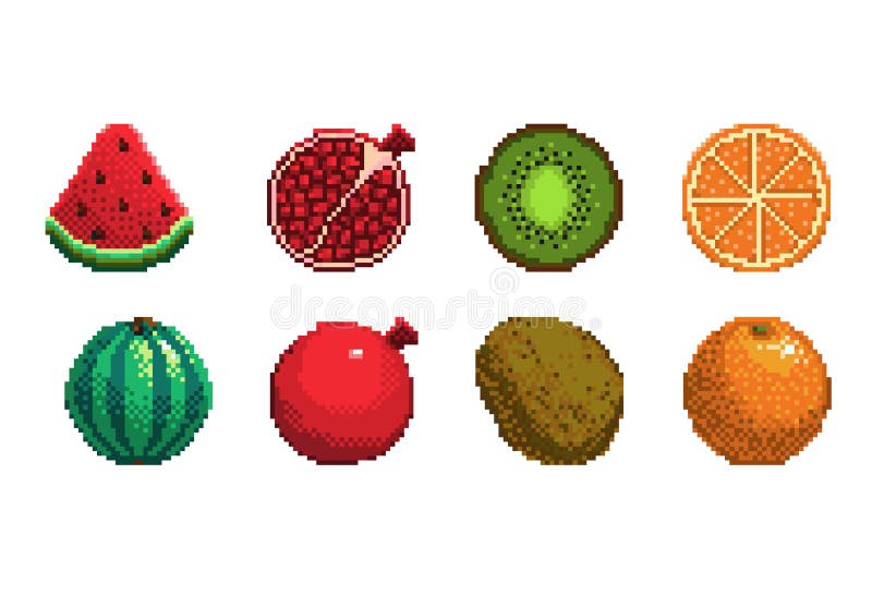 Pixel art watermelon icon, 32X32 vector illustration on a white