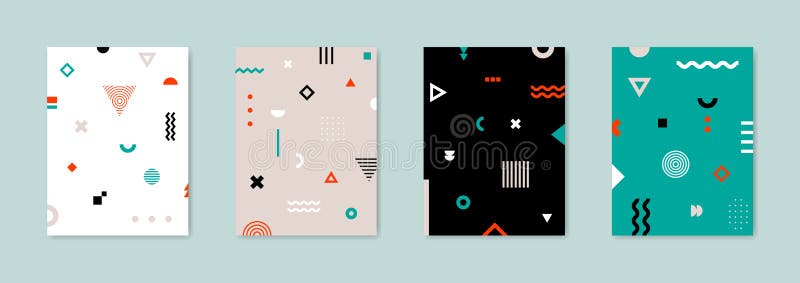 Set of 4 Placard with geometric bauhaus shapes. Retro abstract backgrounds.