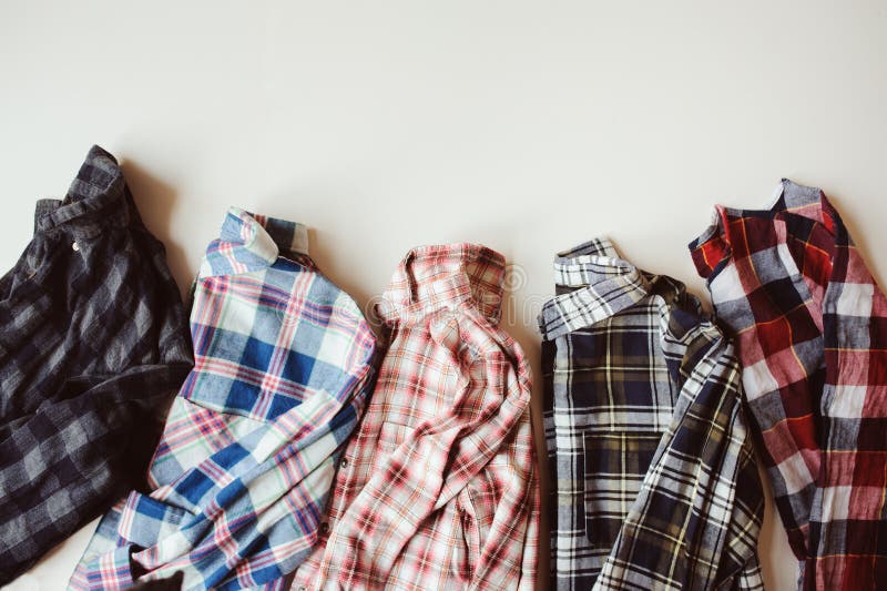 Set of Plaid Shirts on the Table Stock Image - Image of prepare ...