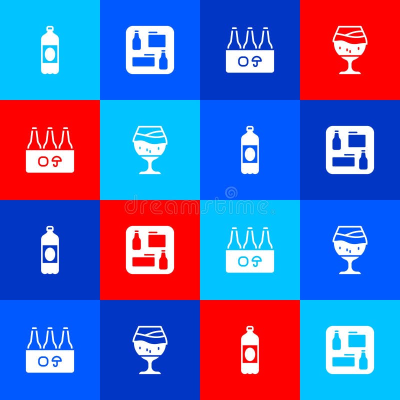 Set Plastic Beer Bottle, Beer Menu, Pack of Bottles and Glass Icon. Vector Stock Vector