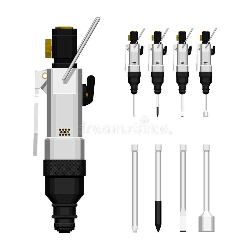 Set of pneumatic screw driver on transparent background