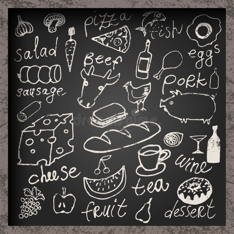 Set pociągany ręcznie jedzenie na chalkboard Restauracyjny karmowy menu projekt również zwrócić corel ilustracji wektora ilustracja wektor Set pociągany ręcznie jedzenie na chalkboard Restauracyjny karmowy menu projekt również zwrócić corel ilustracji wektora ilustracja wektor