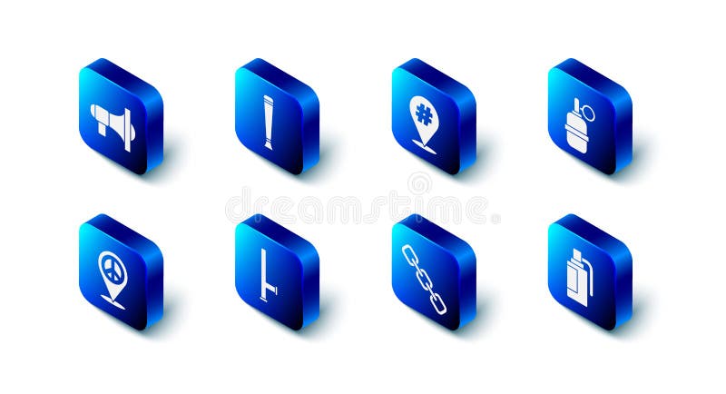 Set Police rubber baton, Protest, Hand grenade, Chain link, Location peace and Megaphone icon. Vector vector illustration