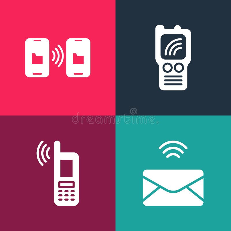 Set Pop Art Mail and Email, Mobile with Wifi Wireless, Walkie Talkie