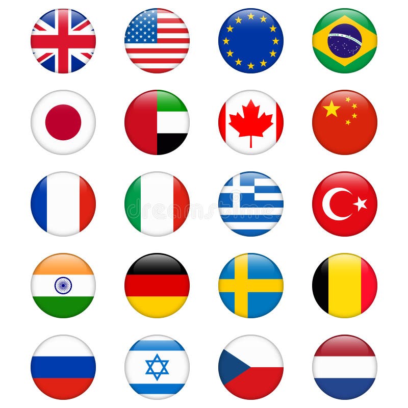 Download Set Of Popular Country Flags. Glossy Round Vector Icon Set ...