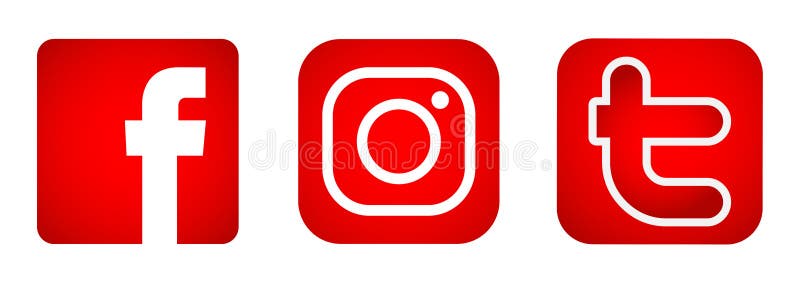 Set Of Popular Social Media Logos Icons Instagram Facebook Twitter Element Vector In Red On White Background Editorial Image Illustration Of Close Bring