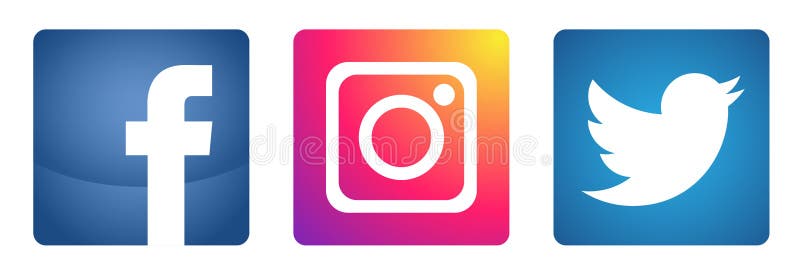 Set of popular social media logos icons Instagram Facebook Twitter element vector on white background. in ai10 illustrations