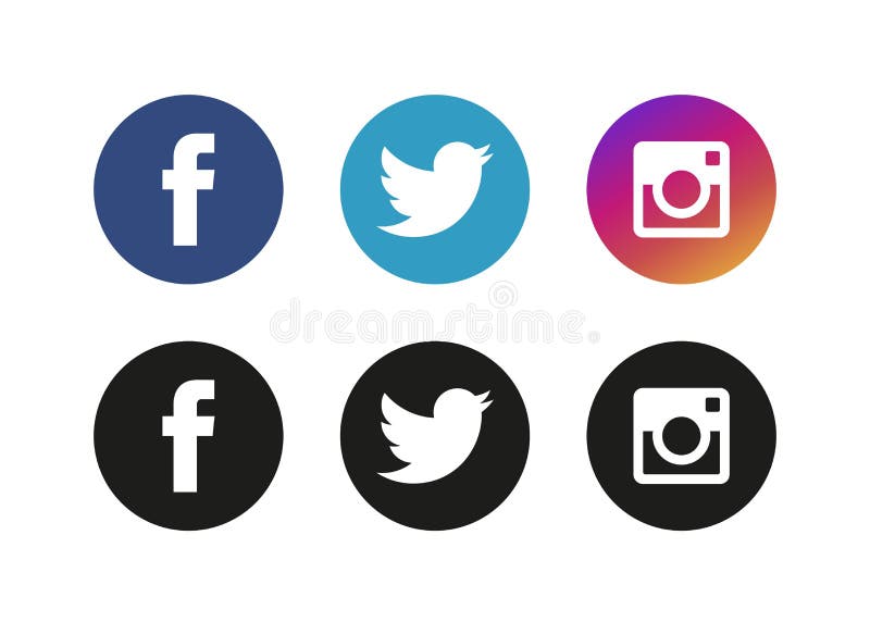 Set of popular social media logos: Instagram, Facebook, Twitter icons and symbols. Set of popular social media logos: Instagram, Facebook, Twitter icons and symbols