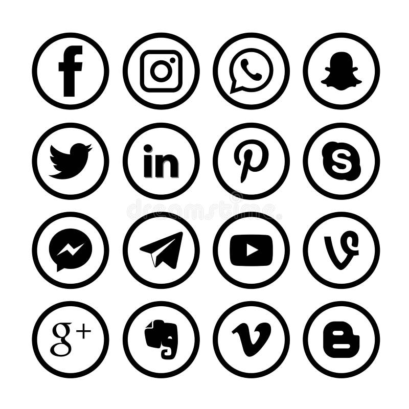 Set of Popular Social Media Web Icons Black. Isolated on White ...