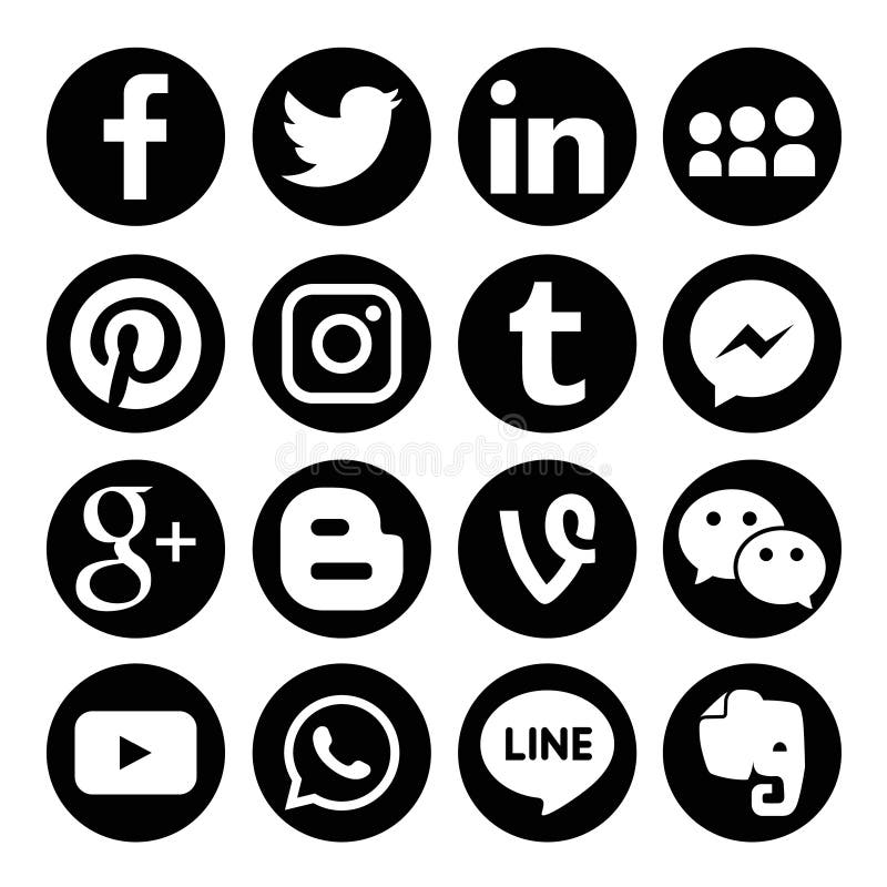 Set of popular social media logos vector web icon Facebook, Twitter, Instagram, Pinterest, Tumblr, LinkedIn, Google Plus, Blogger