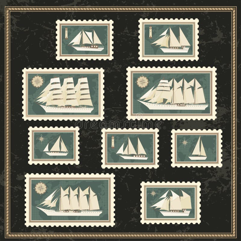 Vector Set Of Retro SEA POST Stamps - High Quality - For Design And  Scrapbook Royalty Free SVG, Cliparts, Vectors, and Stock Illustration.  Image 17757227.