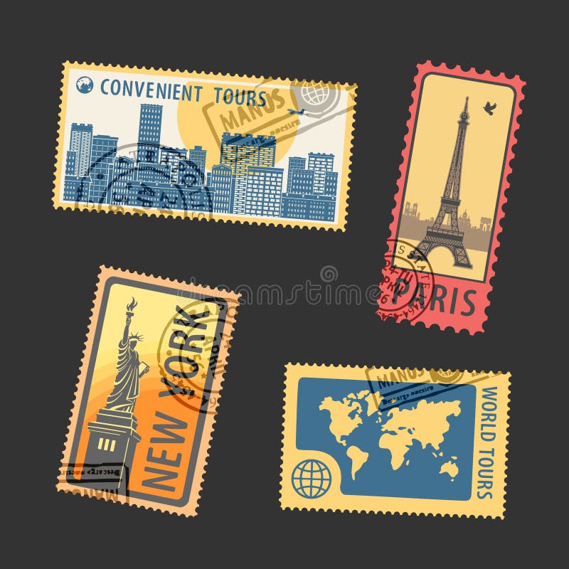 Set of Postage Stamps Vector Illustration Stock Illustration