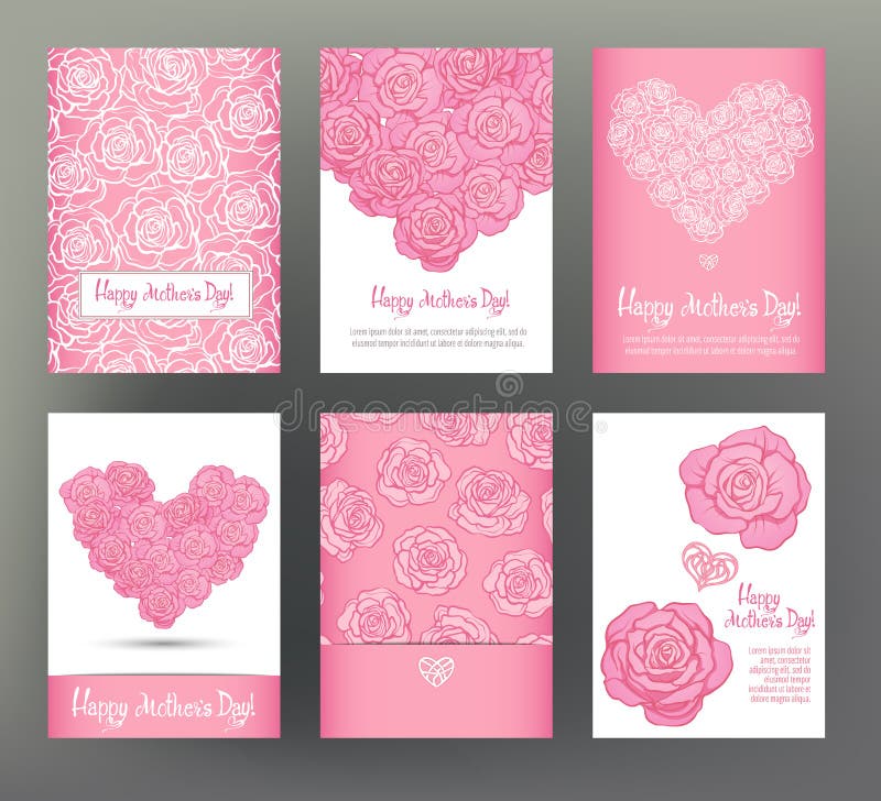 Set of 6 postcard or banner for Happy mother`s Day with Love hea