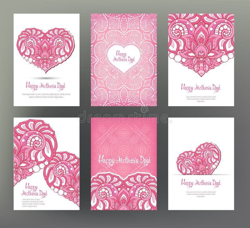 Set of 6 postcard or banner for Happy mother`s Day with Love hea