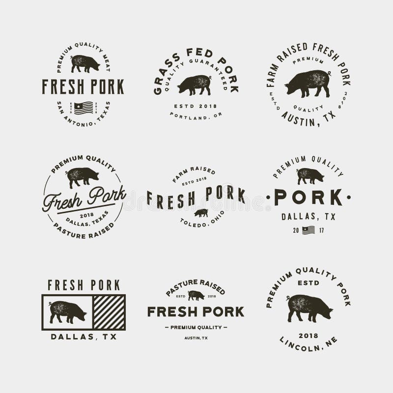 Set of premium fresh pork labels. vector illustration stock illustration