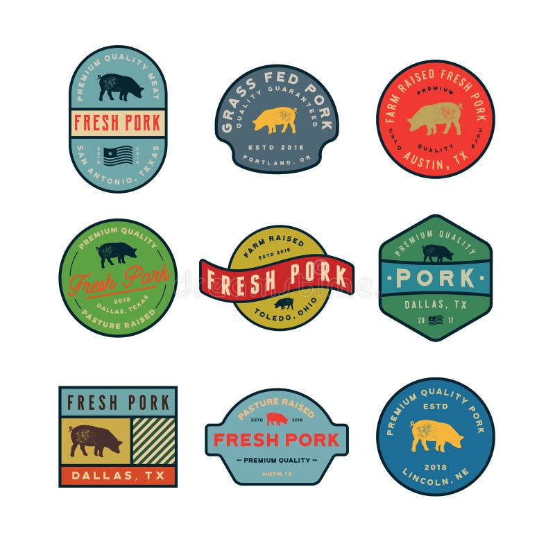 Set of premium fresh pork labels. vector illustration royalty free illustration