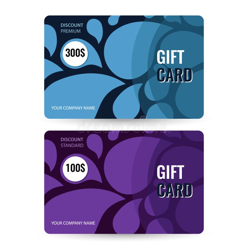 Set Premium and Standard Gift Card. Blue and Violet Drops on Black