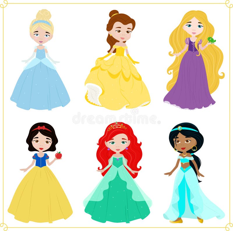 Set with Princesses in Dresses, Children S Illustration, Vector Stock ...