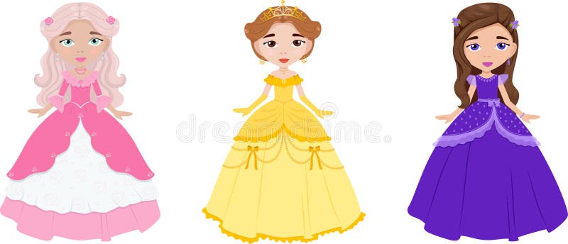 Set with Princesses in Dresses, Children S Illustration, Vector Stock ...