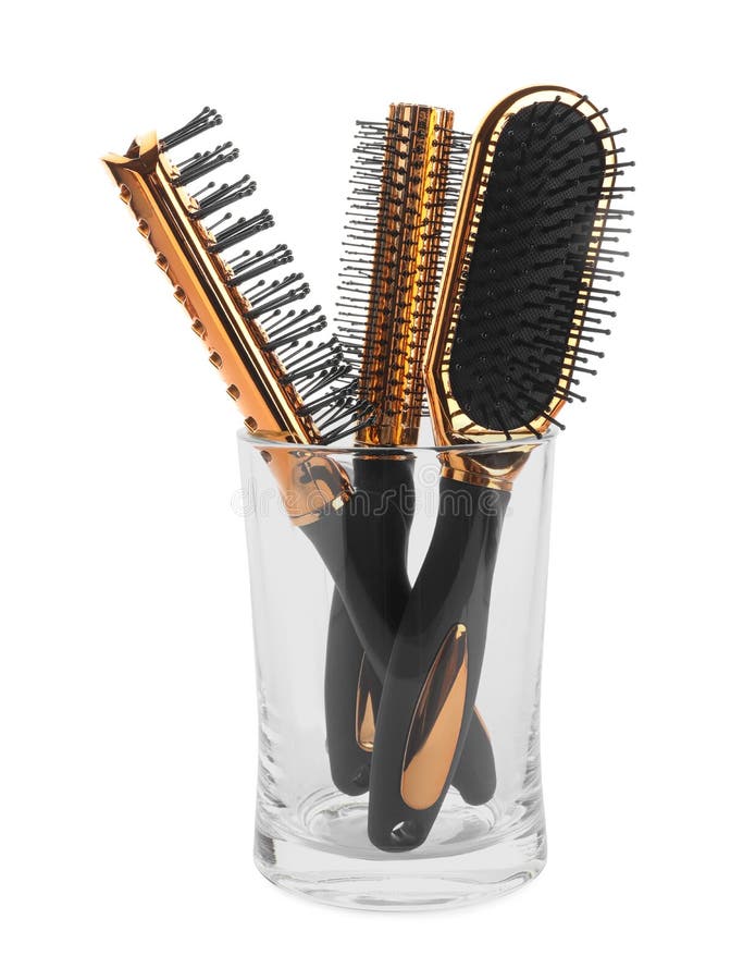 Set of Professional Hair Brushes in Glass Holder Isolated Stock Photo -  Image of hairstyle, holder: 189465630