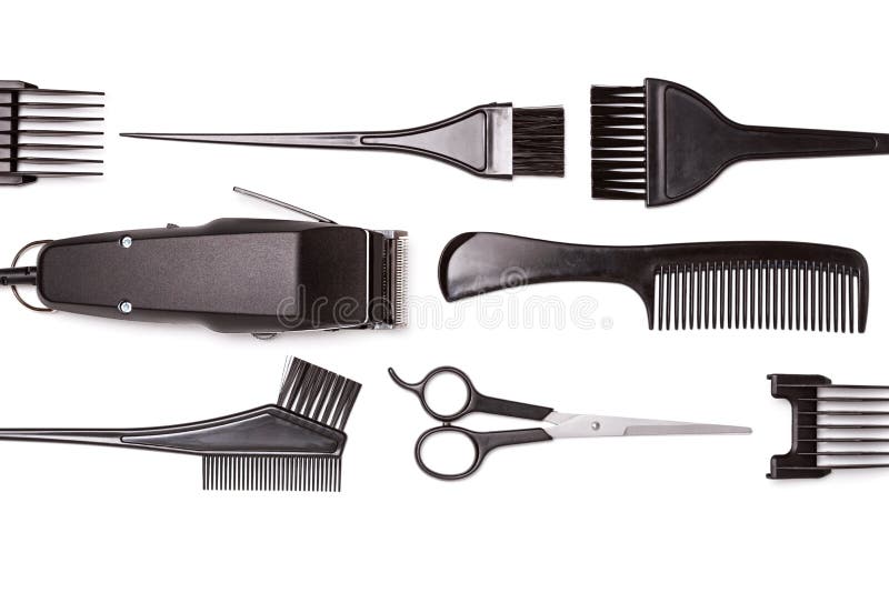 Set of Professional Hairdressing Accessories Isolated on White