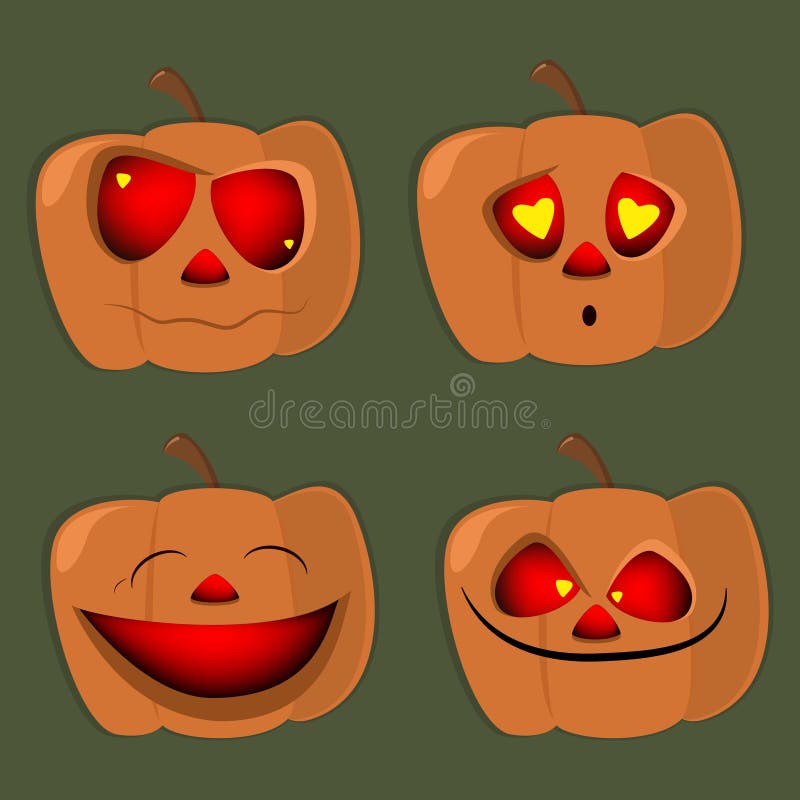 Set of Pumpkins of Different Characters Halloween Face , Vecto Stock