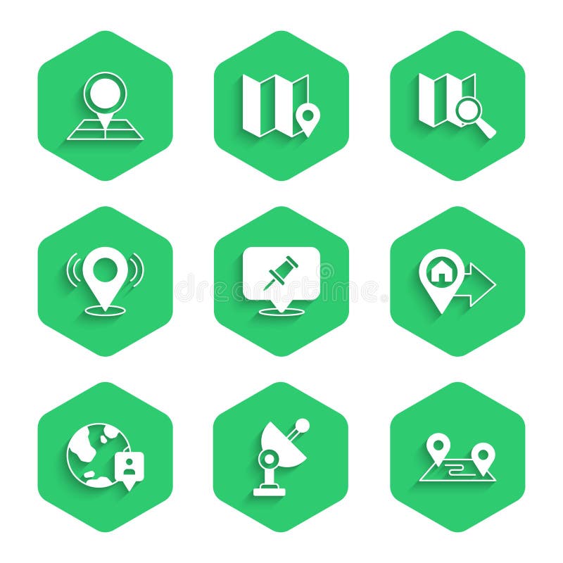 Set Push Pin, Radar, Route Location, Location with House, the Globe