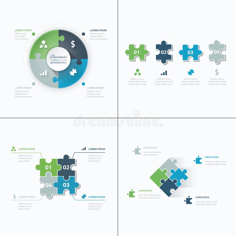 Set of puzzle pieces jigsaw business infographics stock illustration