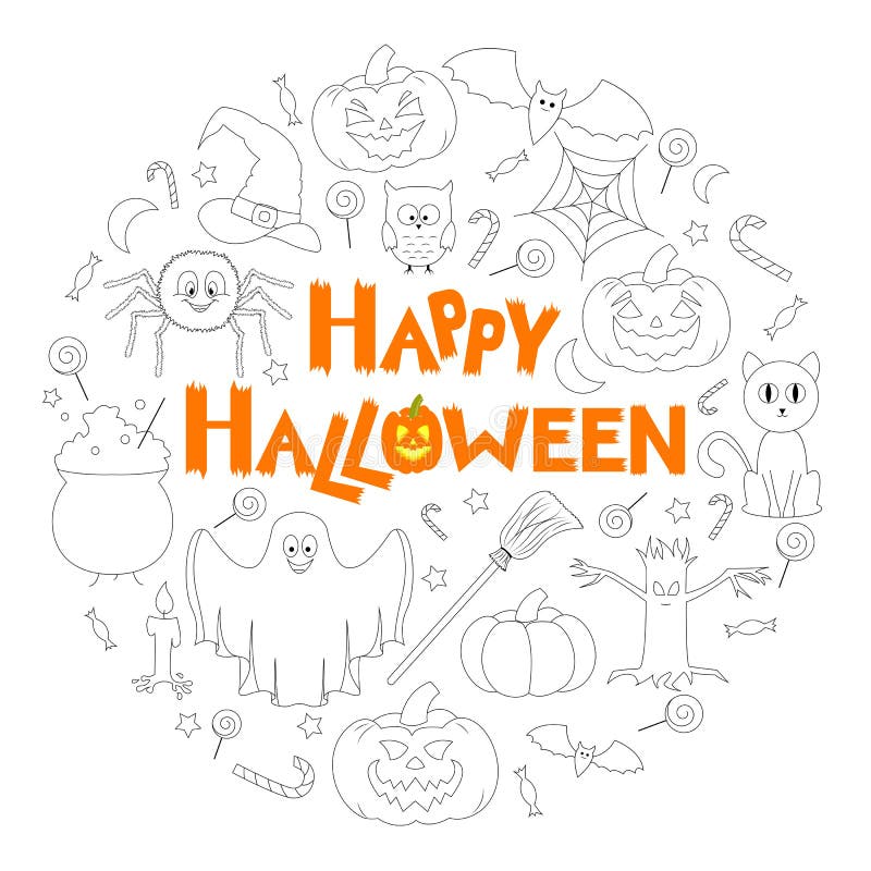 Set Płaskie Halloweenowe ikony w postaci okręgu z gratulacjami royalty ilustracja Set Płaskie Halloweenowe ikony w postaci okręgu z gratulacjami royalty ilustracja
