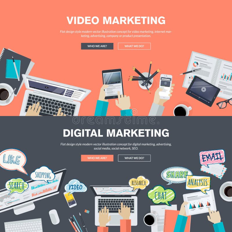 Set płaskiego projekta ilustracyjni pojęcia dla wideo i cyfrowego marketingu ilustracji