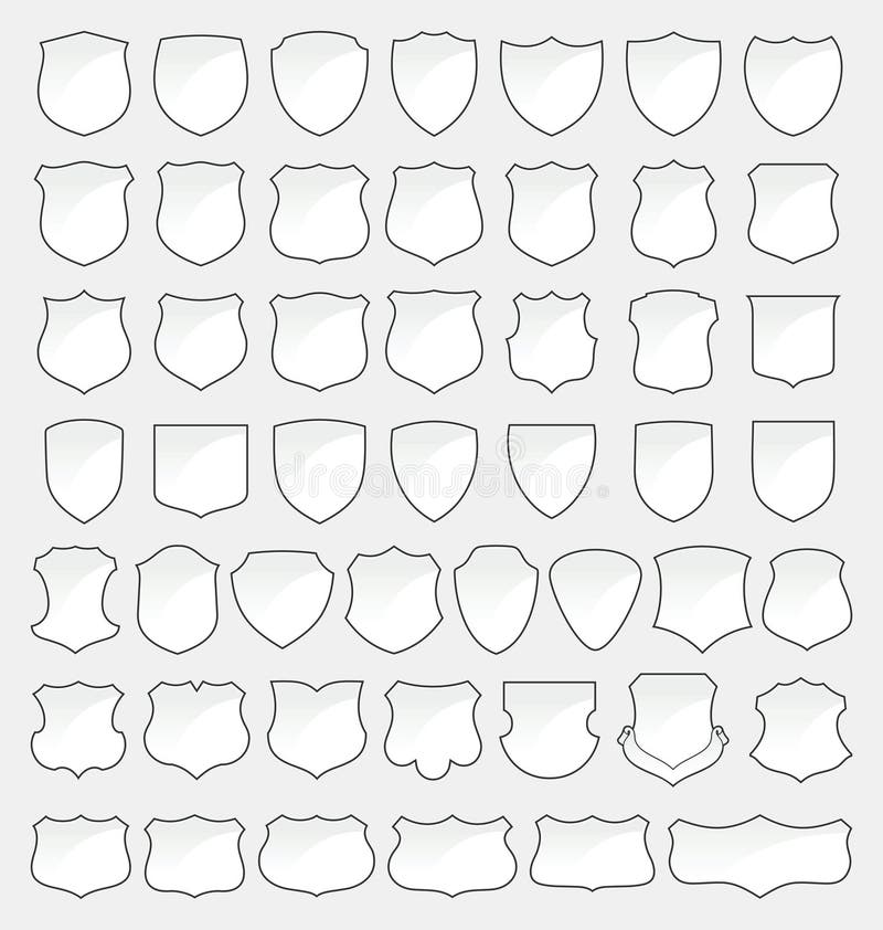 Set of 49 Quality White Shields on White Background. Minimal shield vectors